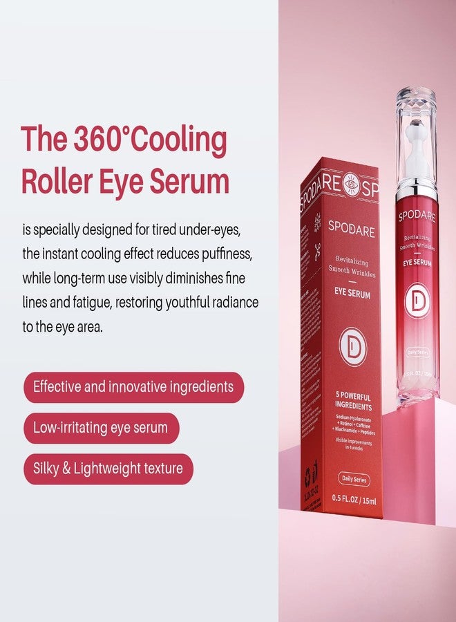 SPODARE Caffeine & Retinol Eye Serum for Dark Circles, Puffiness and Wrinkles, Under Eye Cream with Hyaluronic Acid, Niacinamide & Peptides, Roller Serum with 360°Massage Ball - 0.5 fl. oz - Image 2